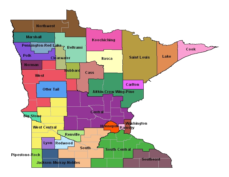 map of MnDOT Atlas 14 IDF Regions