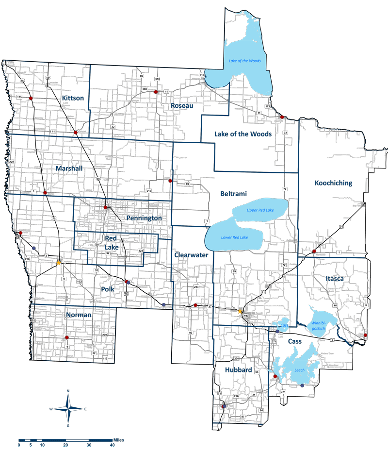 Map of MnDOT District 2, covering Northwest Minnesota.