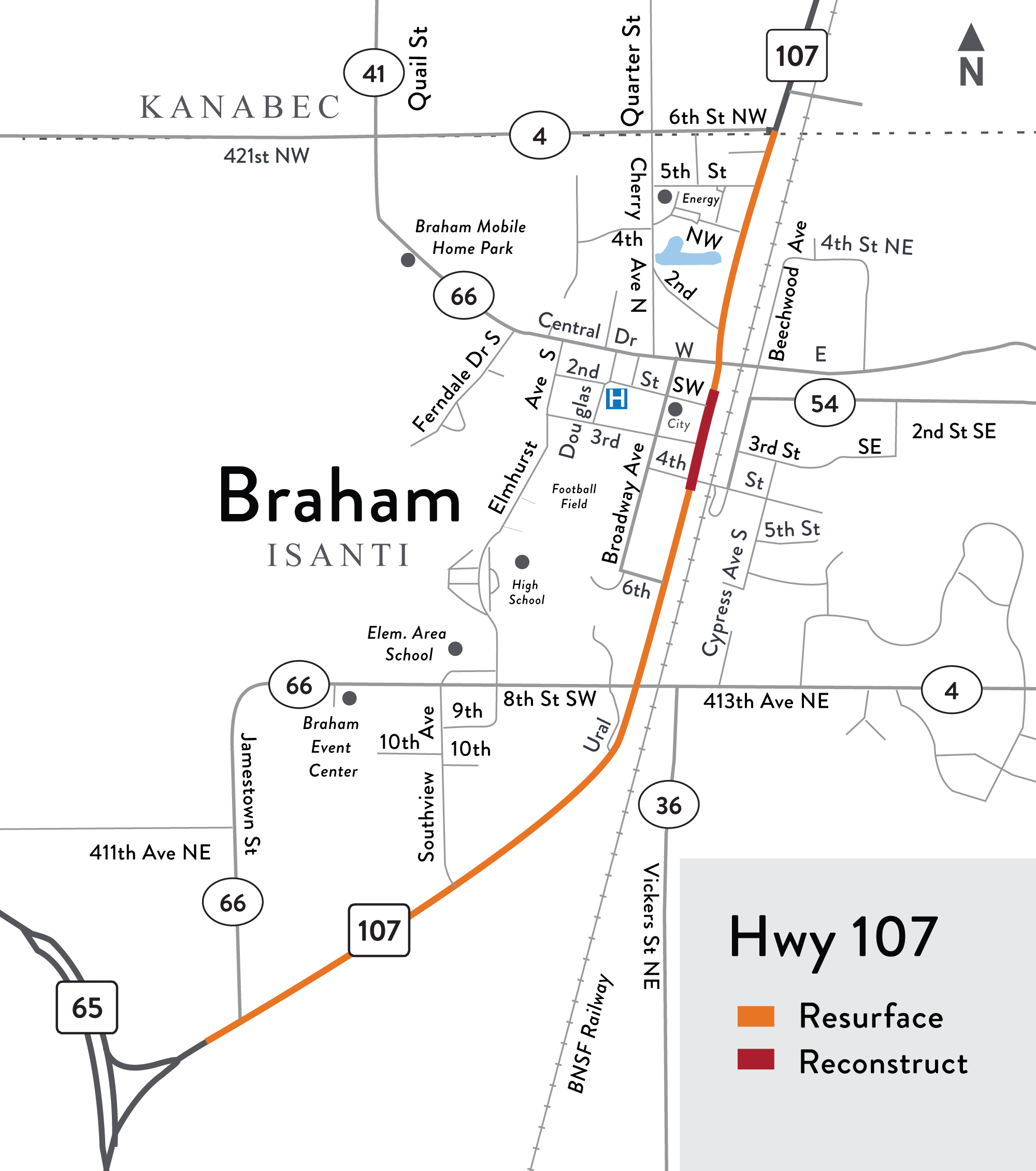 Project location map Hwy 107 Braham, Isanti County, MN Project location map - Hwy 107 in Braham, Isanti County