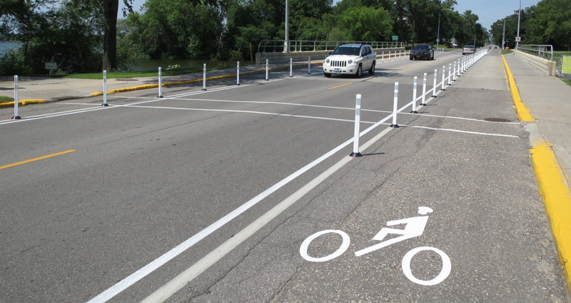 Photo of temporary bike lane over the bridge