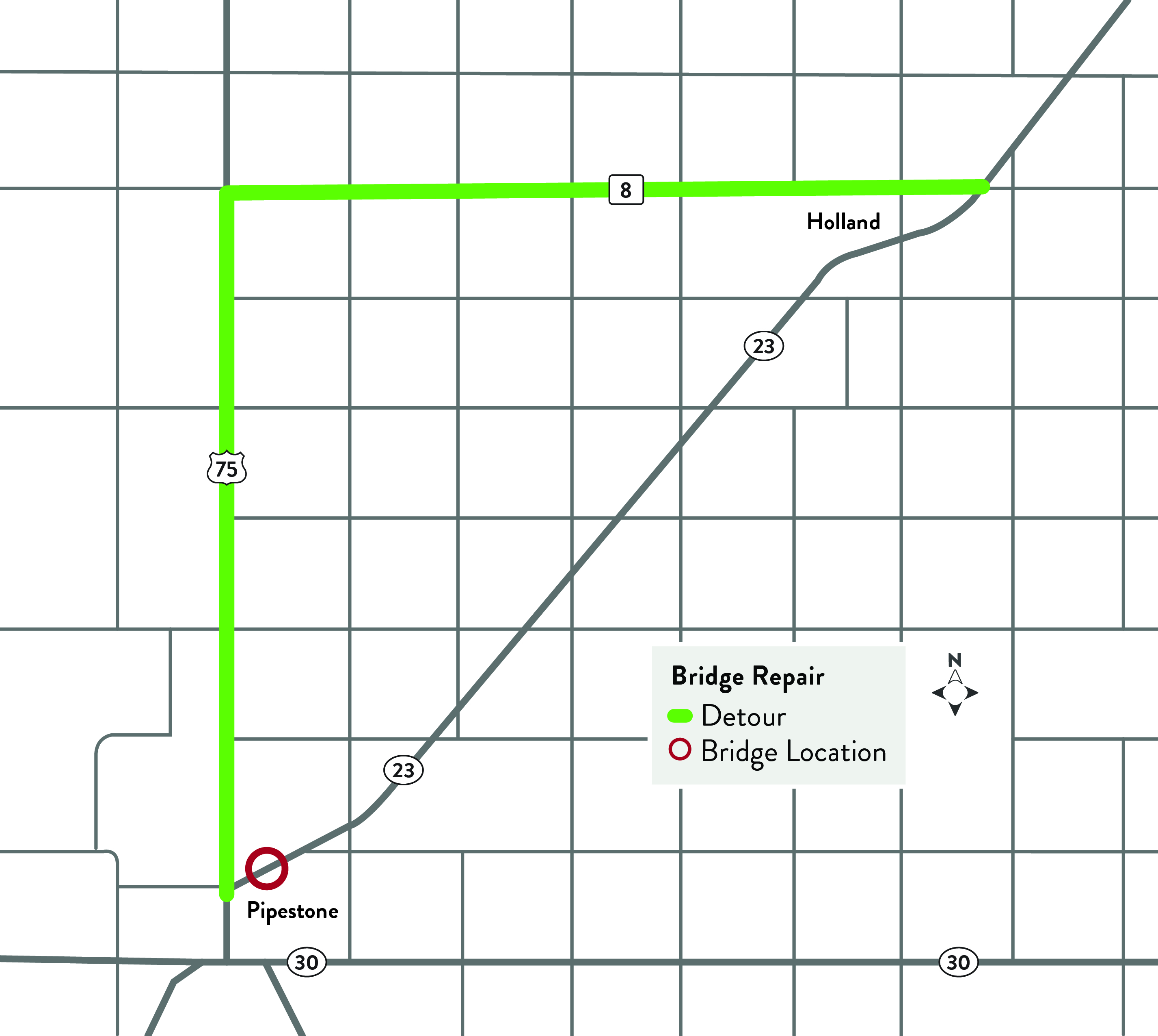 pipestone bridge detour